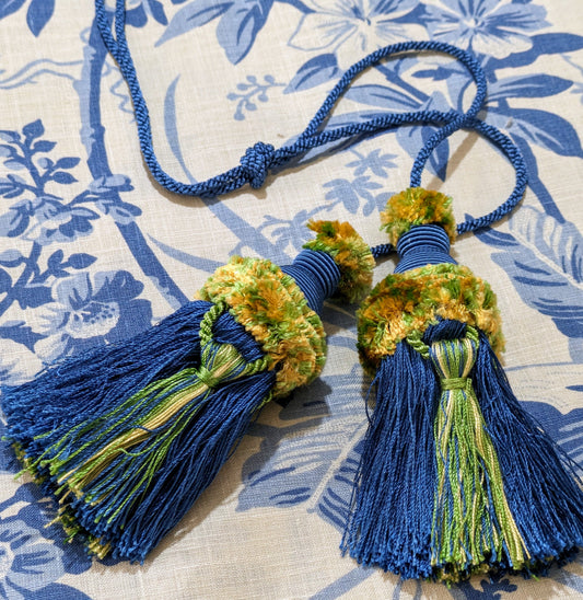 Blue, Gold & Lime Colour Chair Tassels, Tiebacks, Key Tassels, Cushion Tassels