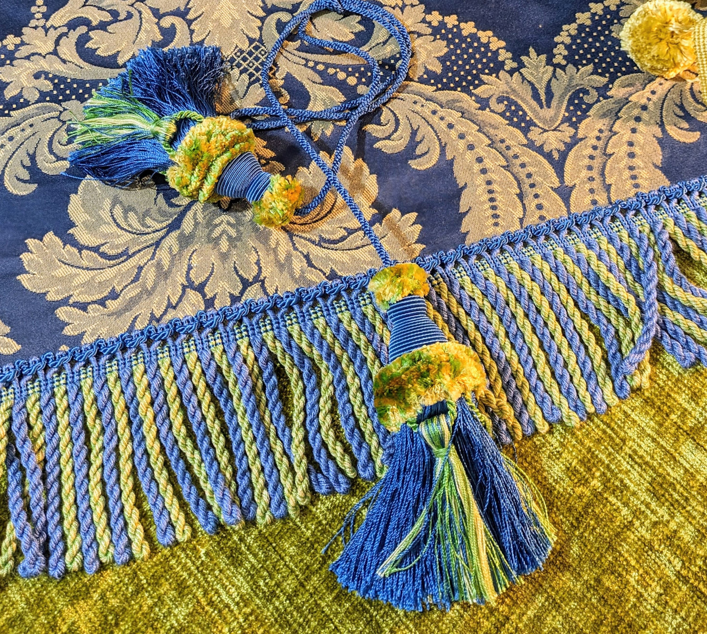 Blue, Gold & Lime Colour Chair Tassels, Tiebacks, Key Tassels, Cushion Tassels