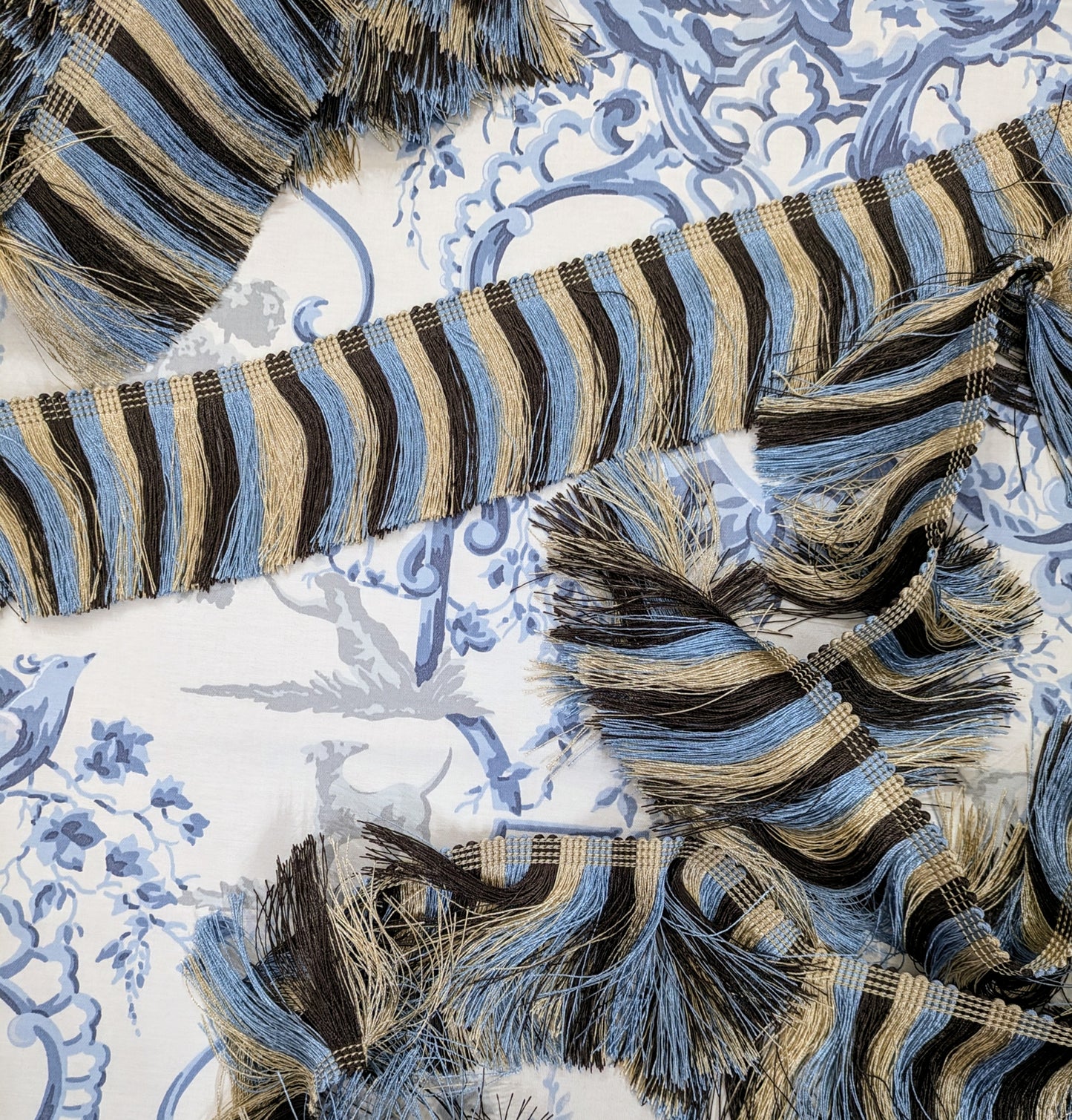 Discontinued Silky Blue Tassel Fringe - 1.5m remnant