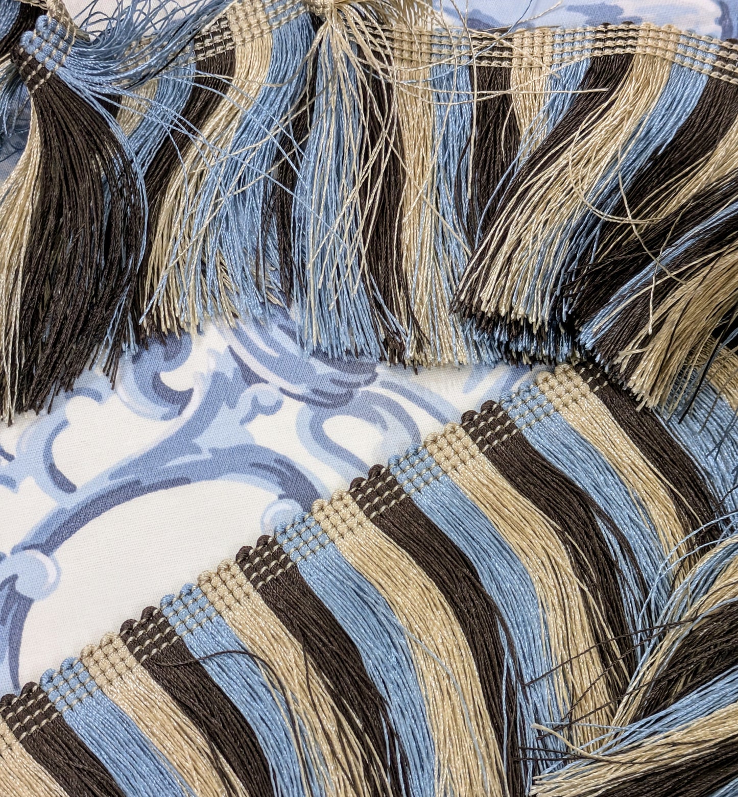 Discontinued Silky Blue Tassel Fringe - 1.5m remnant