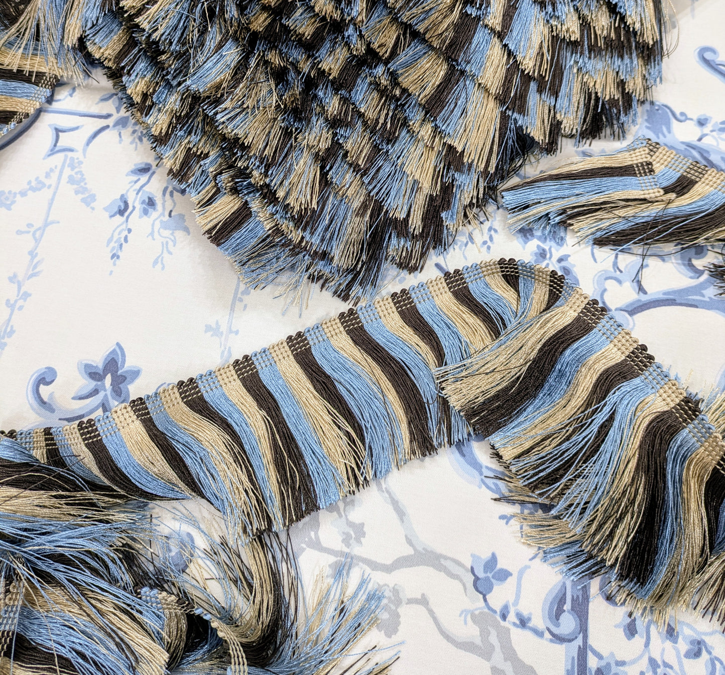 Discontinued Silky Blue Tassel Fringe - 1.5m remnant