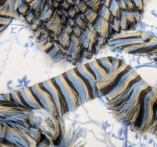 Discontinued Silky Blue Tassel Fringe - 1.5m remnant