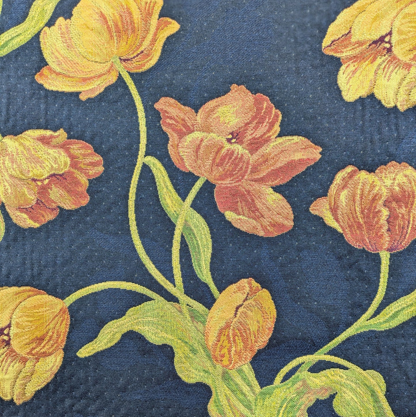 Navy Blue, Tulip design, upholstery fabric -REDUCED