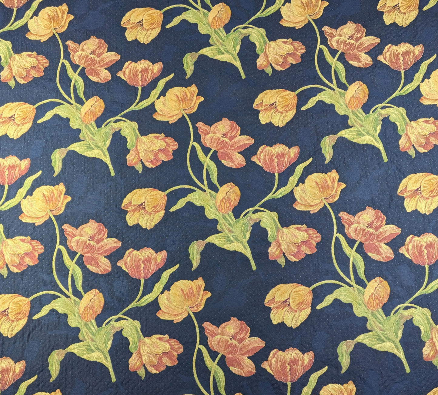 Navy Blue, Tulip design, upholstery fabric -REDUCED