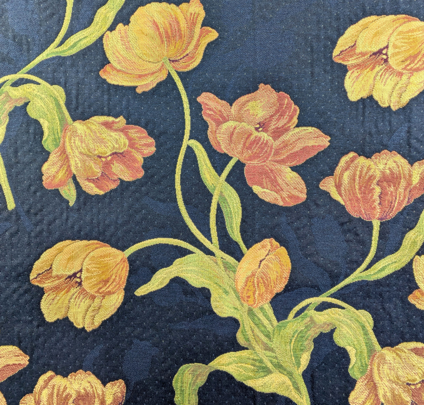 Navy Blue, Tulip design, upholstery fabric -REDUCED