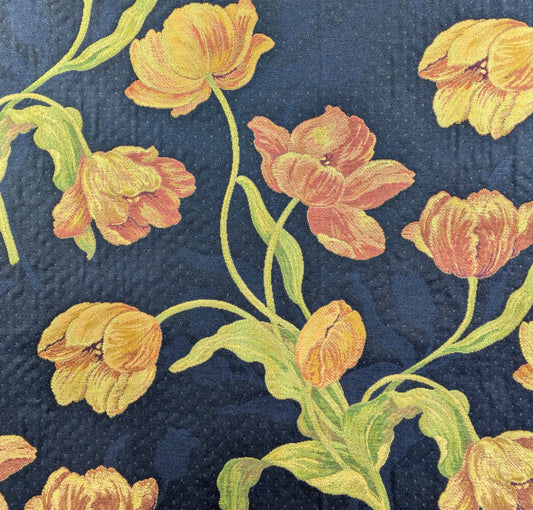 Navy Blue, Tulip design, upholstery fabric -REDUCED