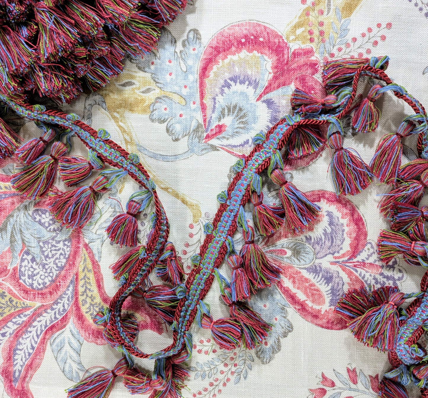 Discontinued Blue, Dark Red & Green Tassel Trim - REDUCED