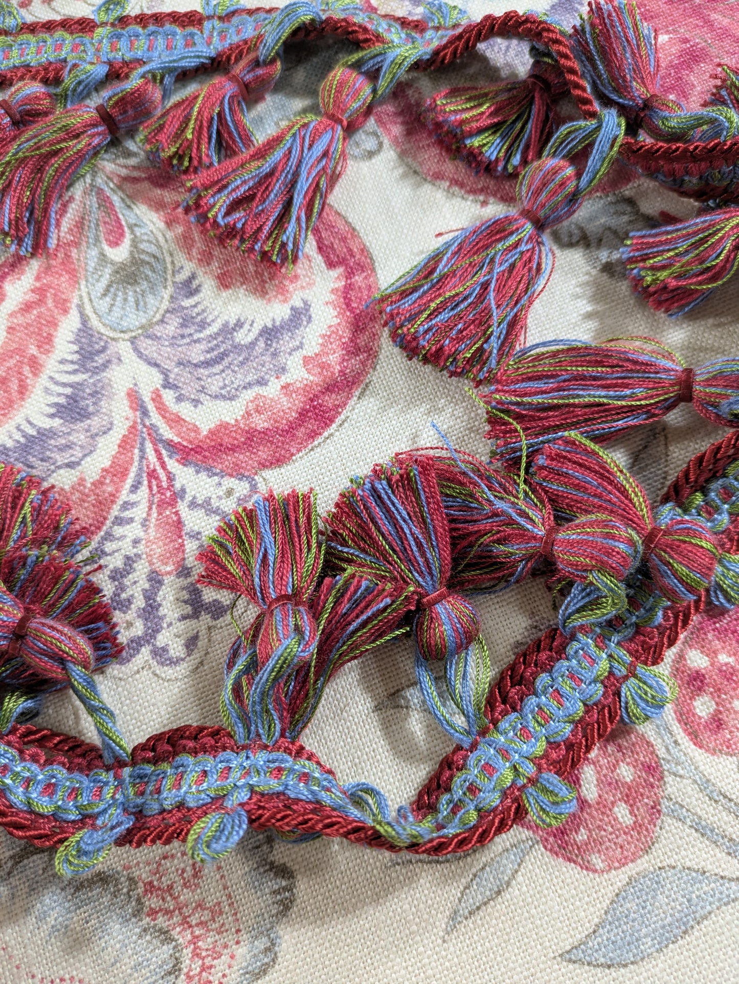 Discontinued Blue, Dark Red & Green Tassel Trim - REDUCED