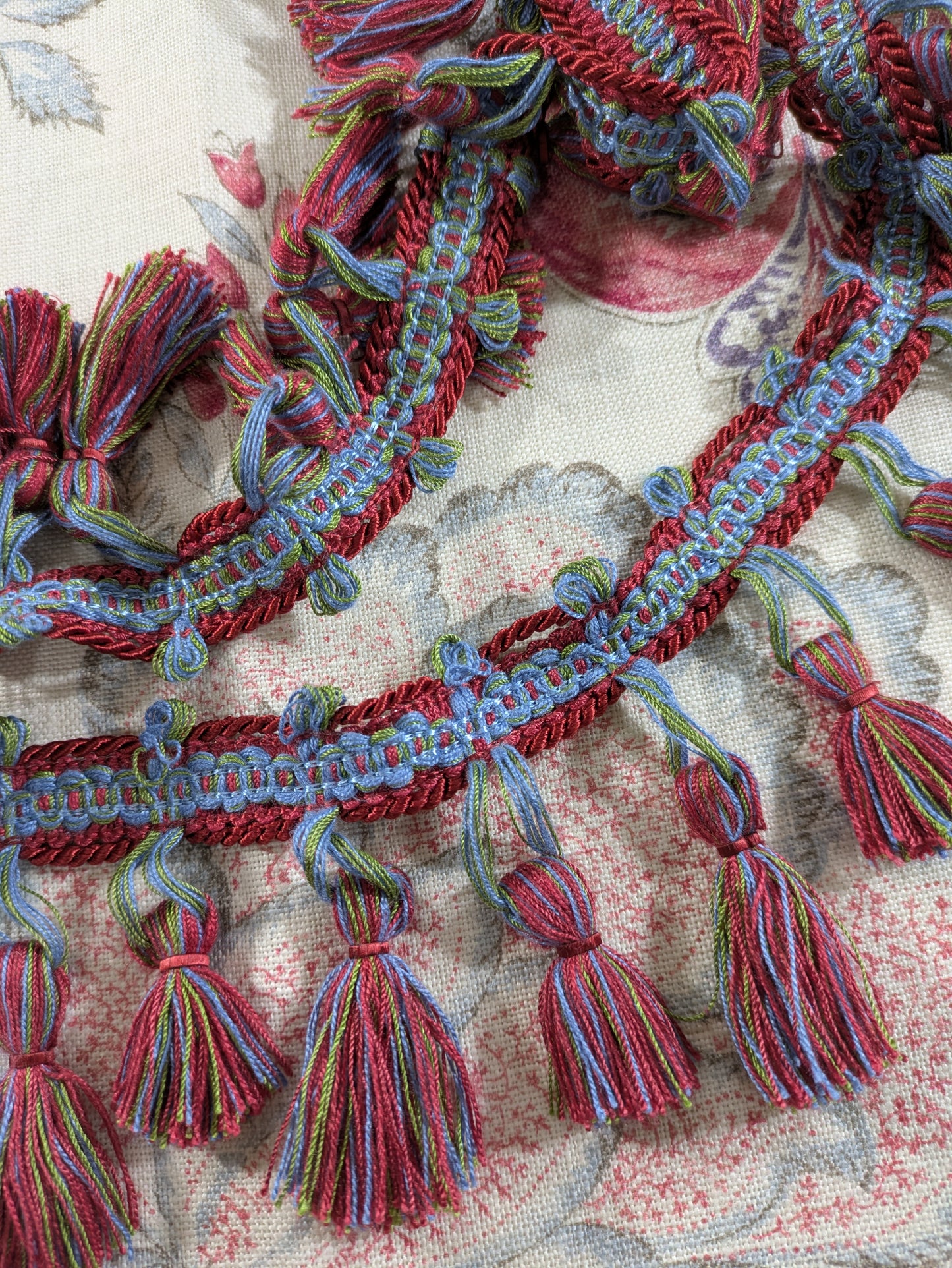Discontinued Blue, Dark Red & Green Tassel Trim - REDUCED