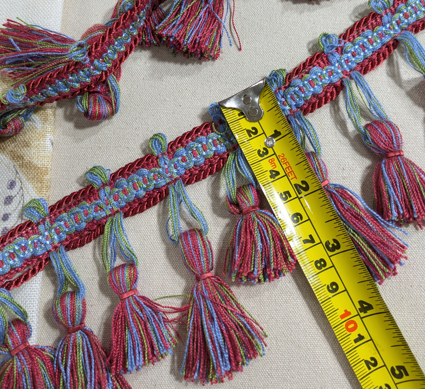 Discontinued Blue, Dark Red & Green Tassel Trim - REDUCED