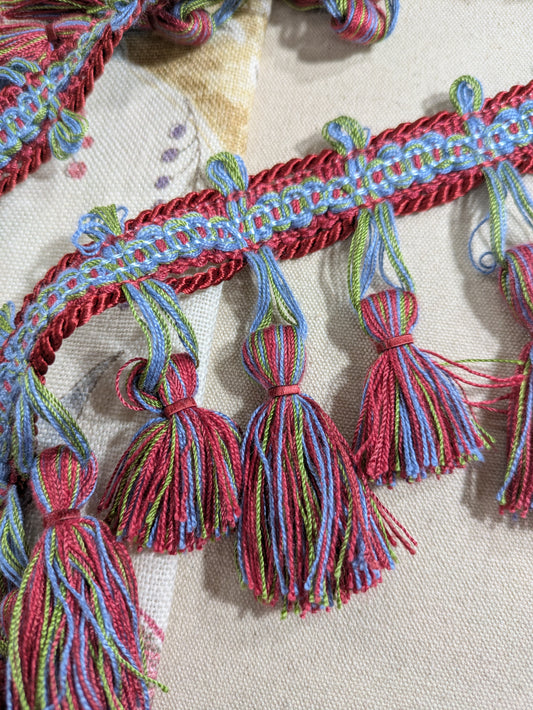 Discontinued Blue, Dark Red & Green Tassel Trim - REDUCED