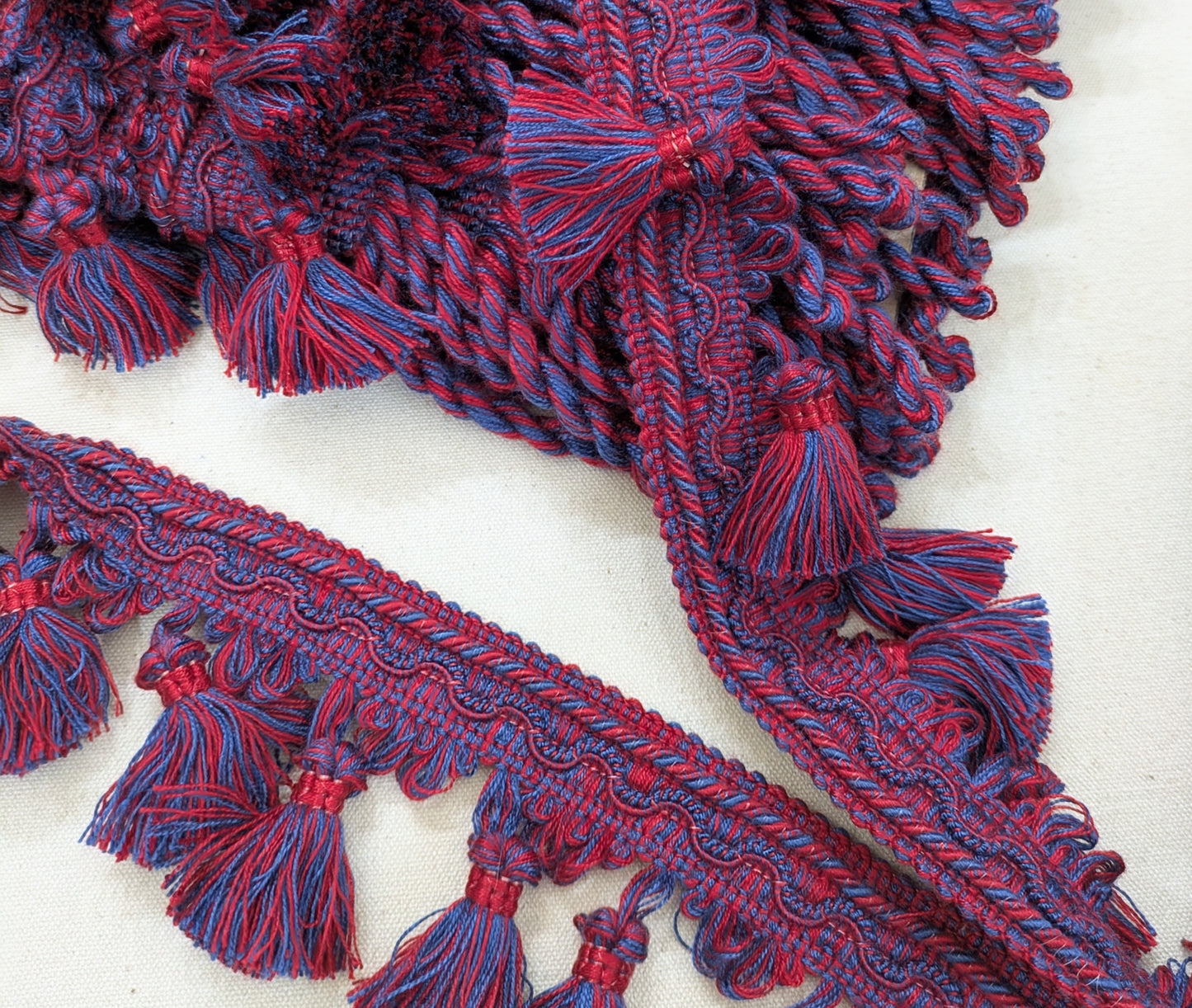 Blue & Red Tassel fringe & Matching Bullion fringe