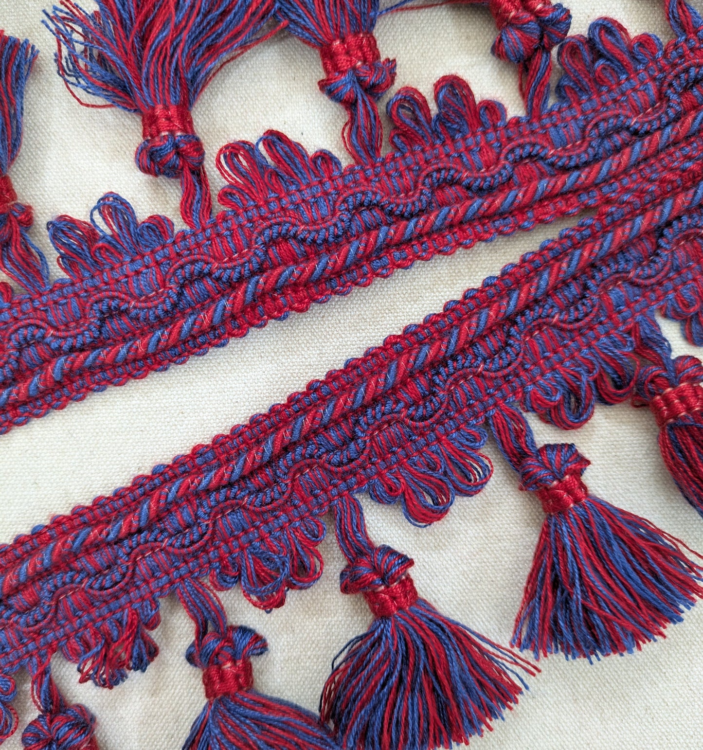 Blue & Red Tassel fringe & Matching Bullion fringe