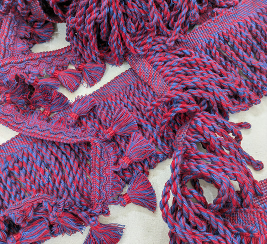 Blue & Red Tassel fringe & Matching Bullion fringe