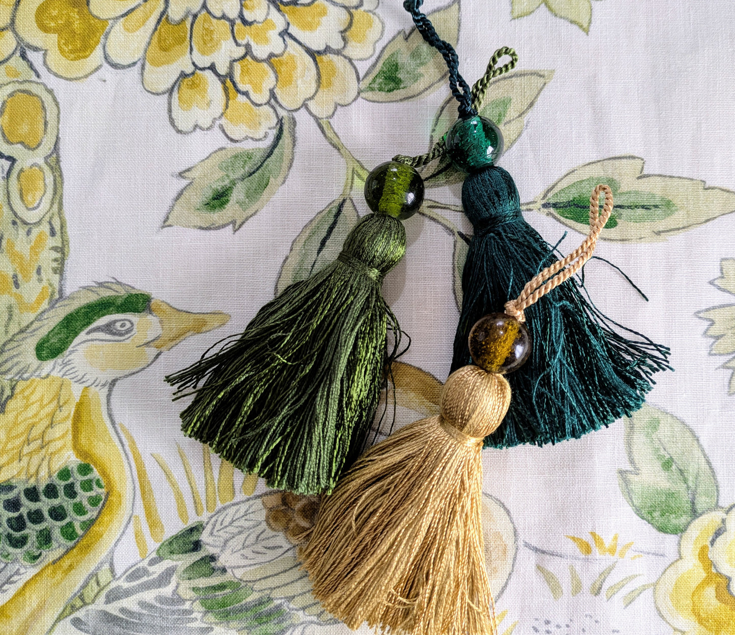 Green & Gold Beaded Cushion Tassels, Key Tassels, Decorative Tassels