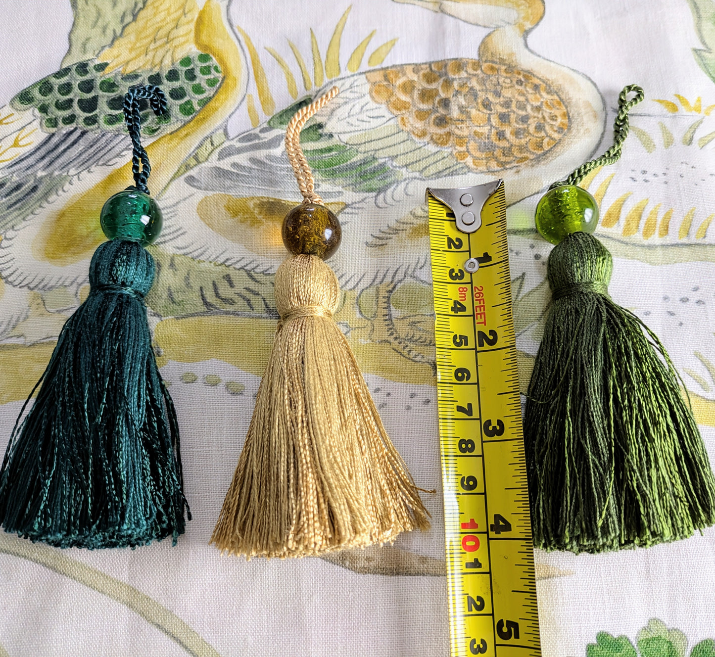 Green & Gold Beaded Cushion Tassels, Key Tassels, Decorative Tassels