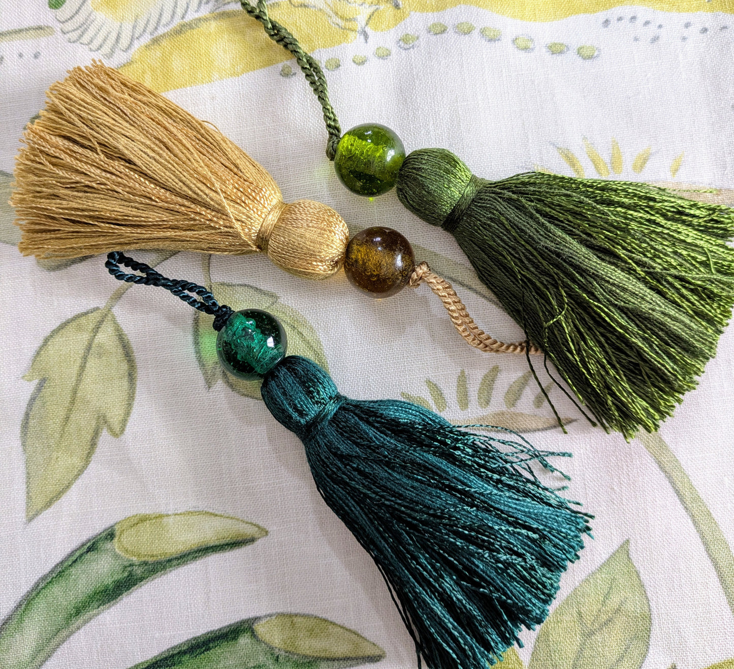 Green & Gold Beaded Cushion Tassels, Key Tassels, Decorative Tassels