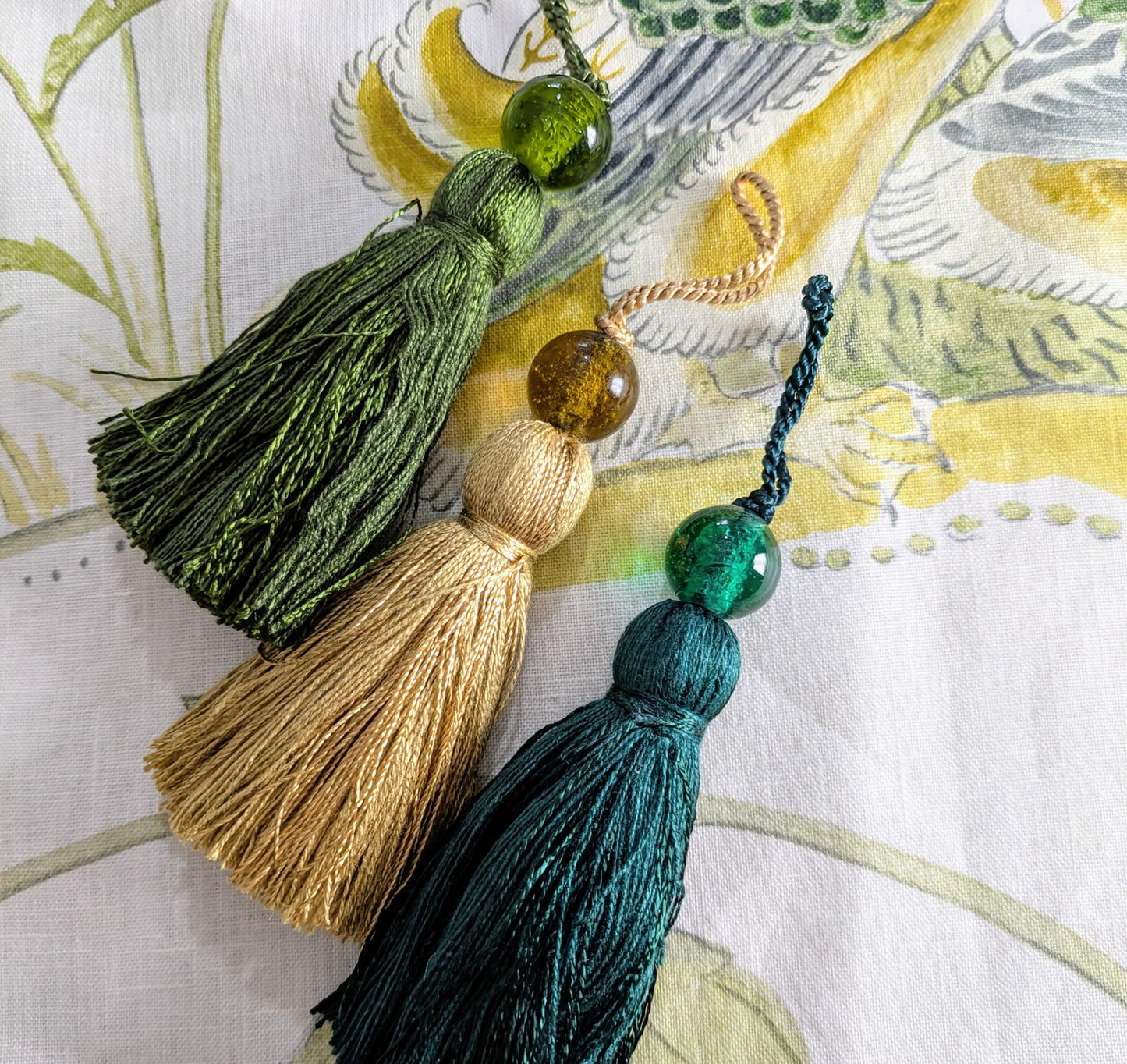 Green & Gold Beaded Cushion Tassels, Key Tassels, Decorative Tassels