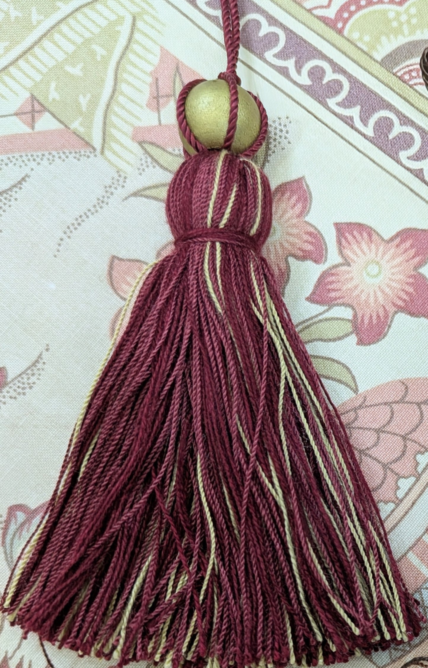 Beaded Wine Colour / Brown & Gold Colour Cushion Tassels, Key Tassels, Decorative Tassels