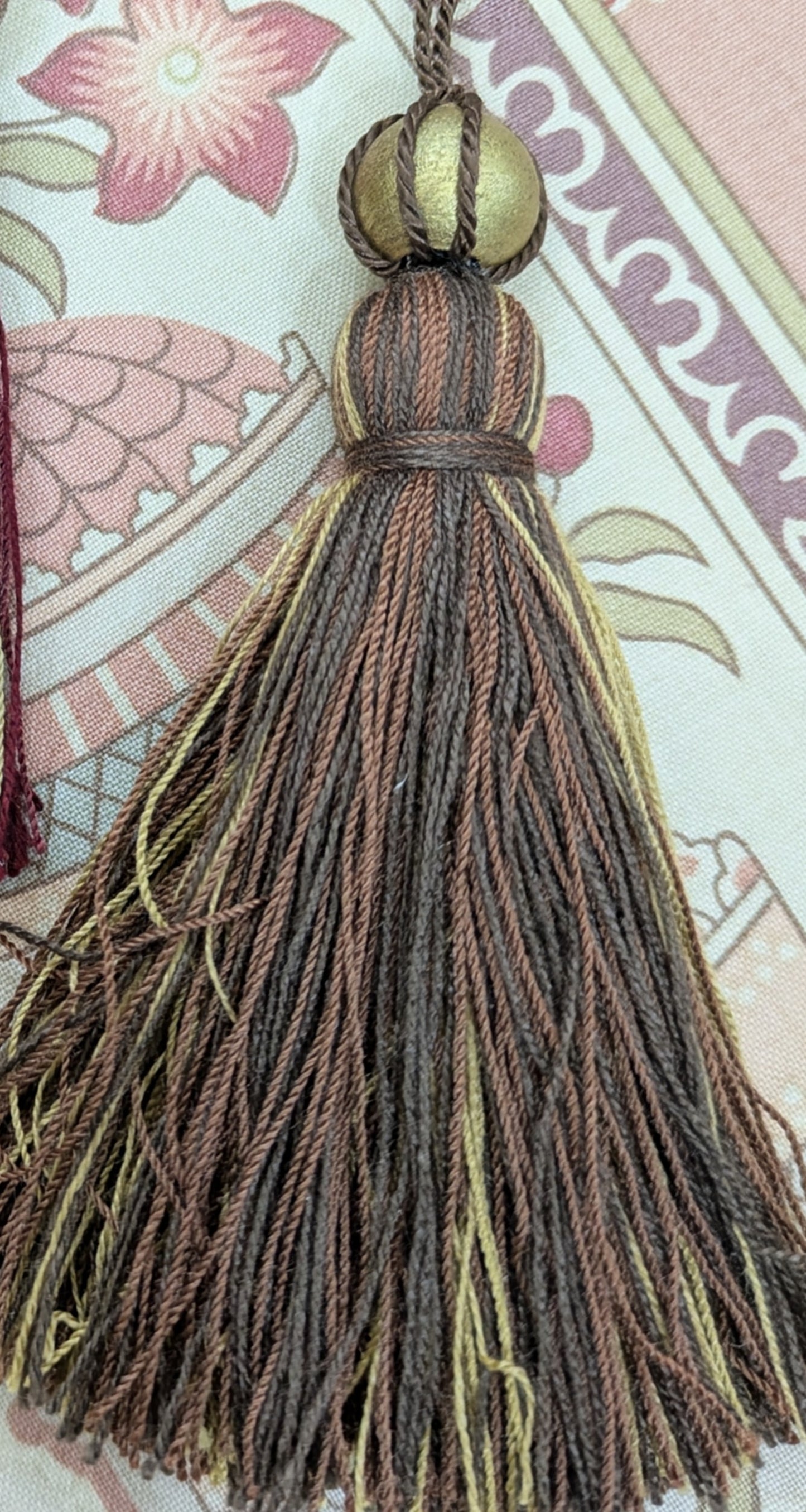 Beaded Wine Colour / Brown & Gold Colour Cushion Tassels, Key Tassels, Decorative Tassels