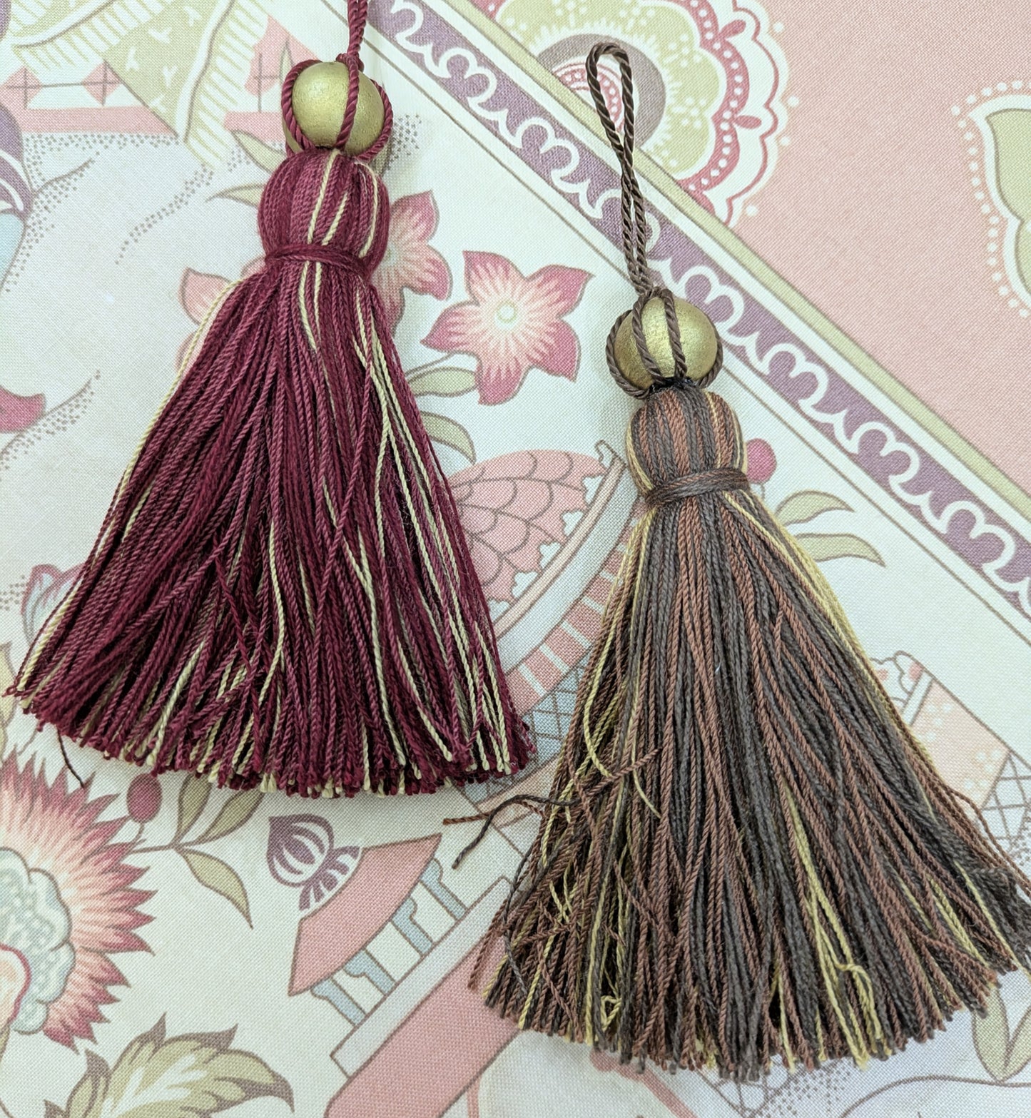 Beaded Wine Colour / Brown & Gold Colour Cushion Tassels, Key Tassels, Decorative Tassels