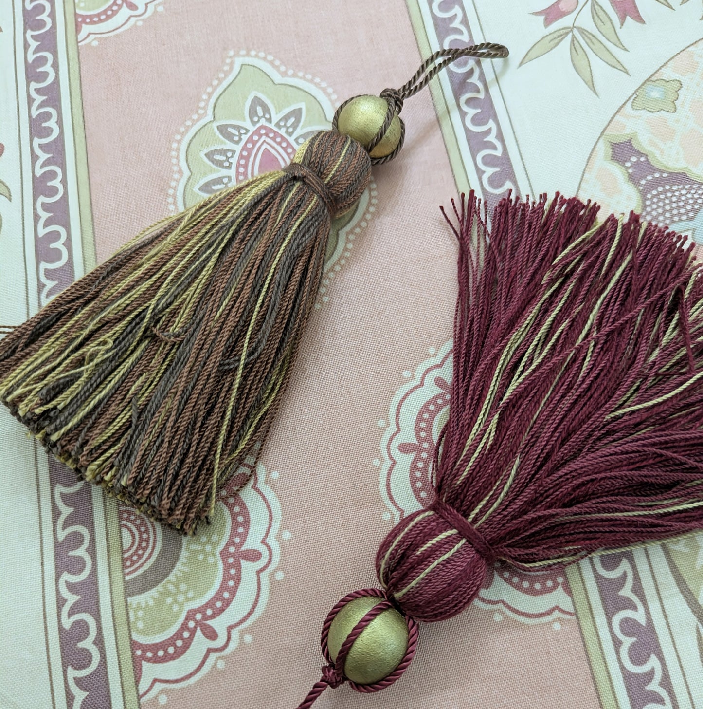 Beaded Wine Colour / Brown & Gold Colour Cushion Tassels, Key Tassels, Decorative Tassels