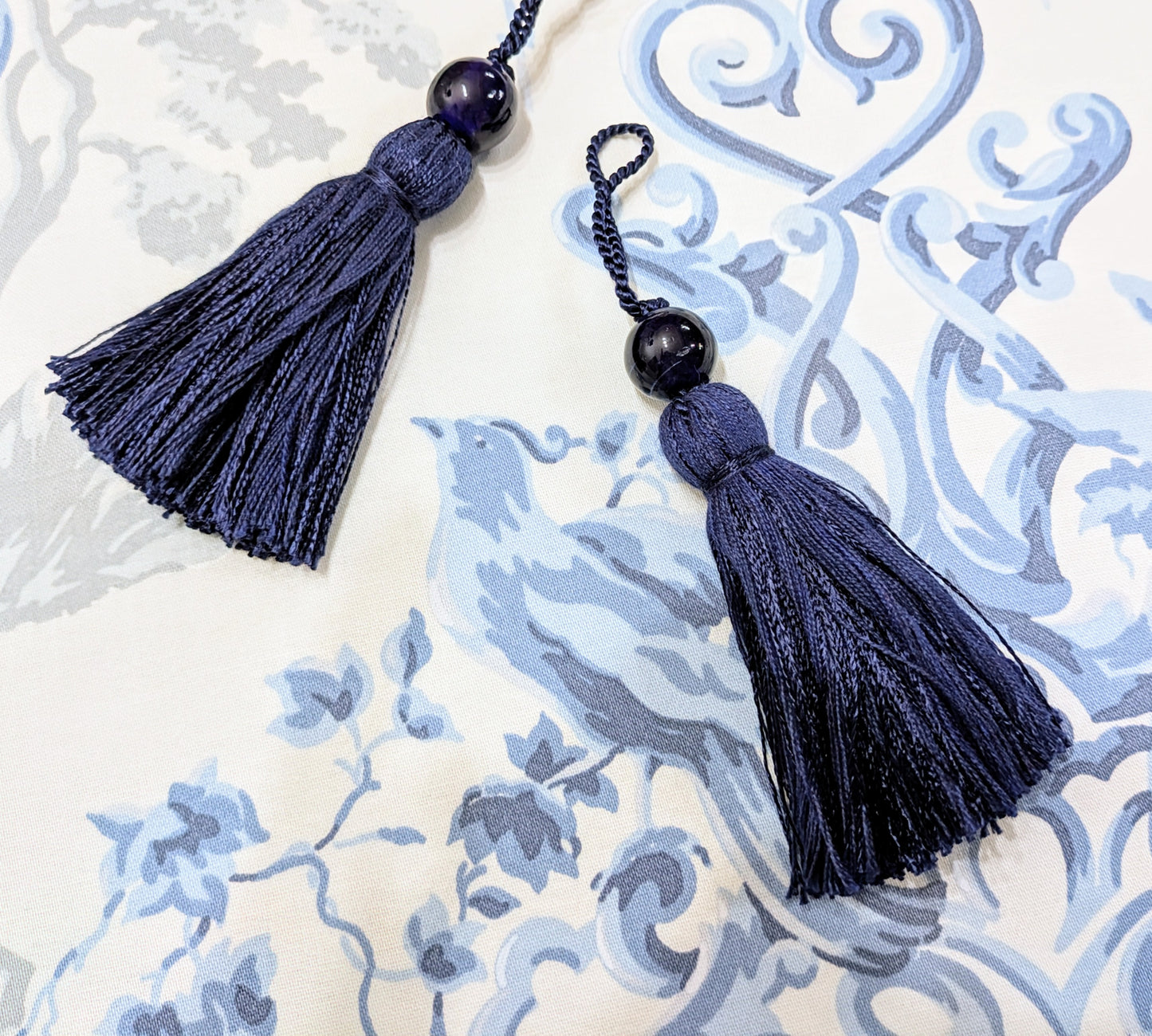 Navy Beaded Tassels / Key Tassels / Cushion Tassels