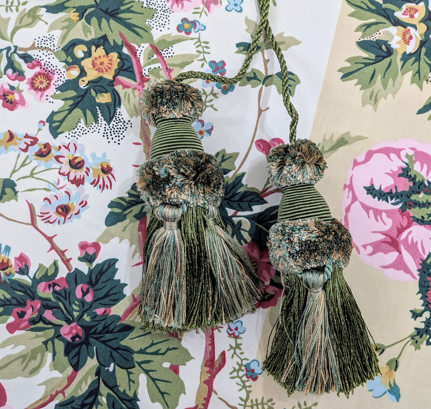 Moss Green, Pale Gold & Aqua Colour Chair Tassels, Tiebacks, Key Tassels, Cushion Tassels