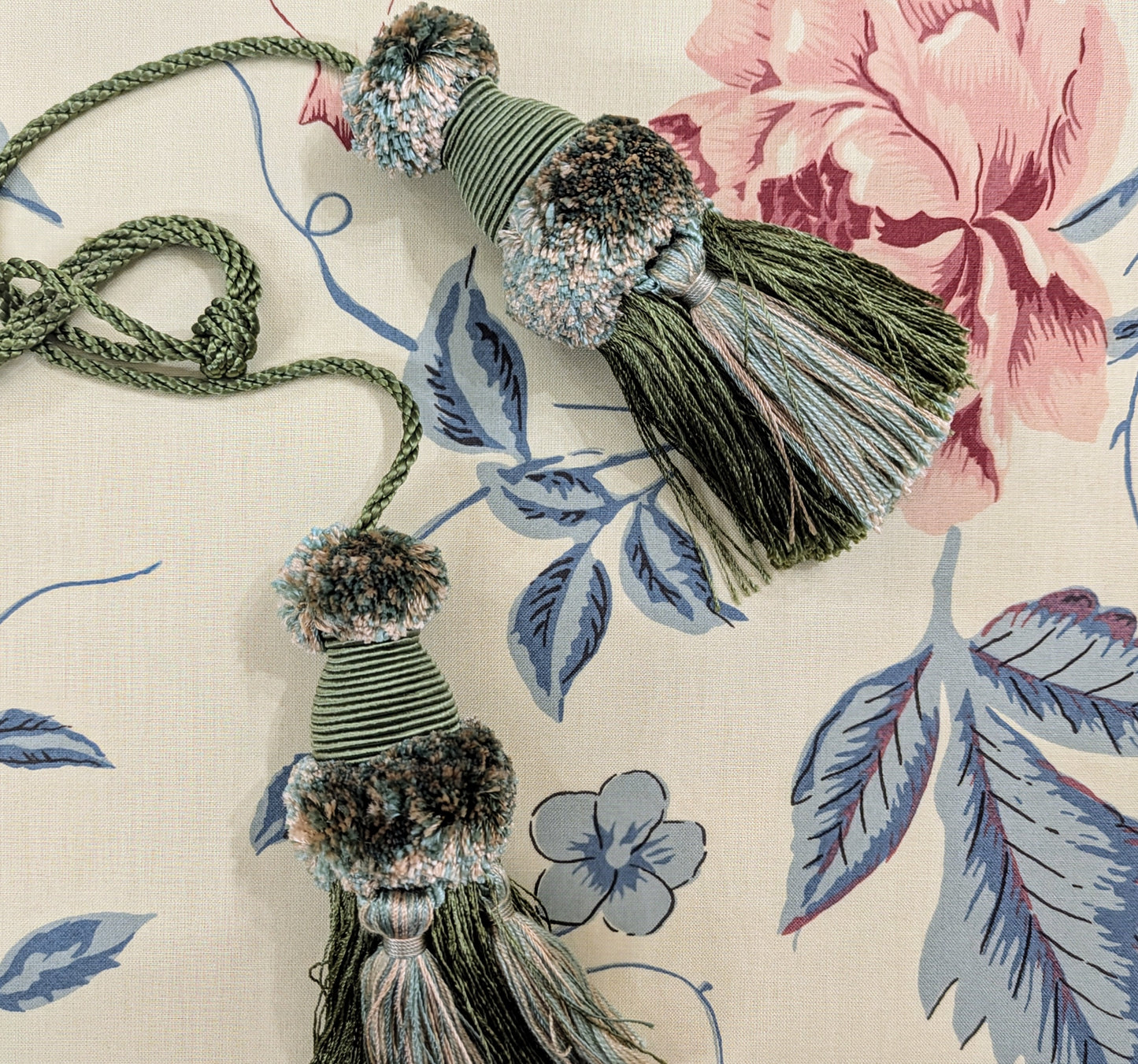 Moss Green, Pale Gold & Aqua Colour Chair Tassels, Tiebacks, Key Tassels, Cushion Tassels