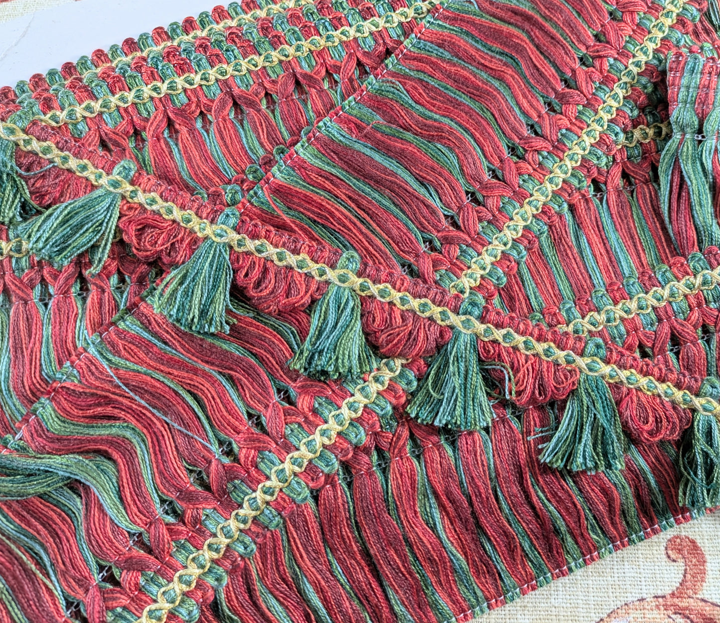 Red & Green Trim with Yellow details for Cushions, Soft Furnishings & Upholstery