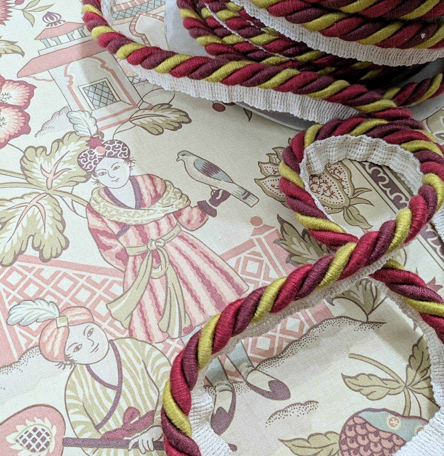 Wine, Red & Lime Colour, twisted cord, flange trim