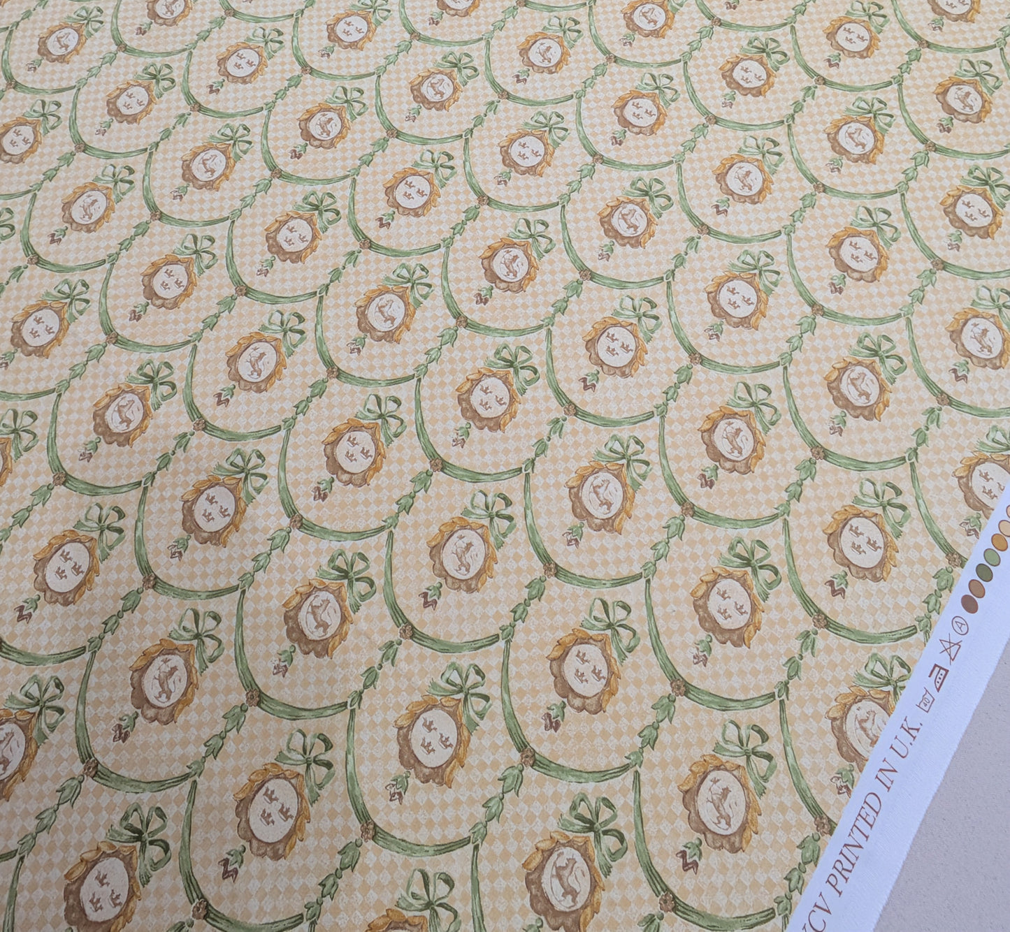 Vintage Heraldic Design Fabric by Nouveau Fabrics from 1995- 2.3m Remnant - REDUCED