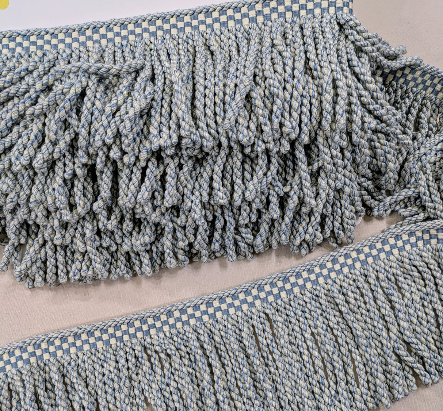 Pale Blue Bullion Fringe with Chequerboard Border