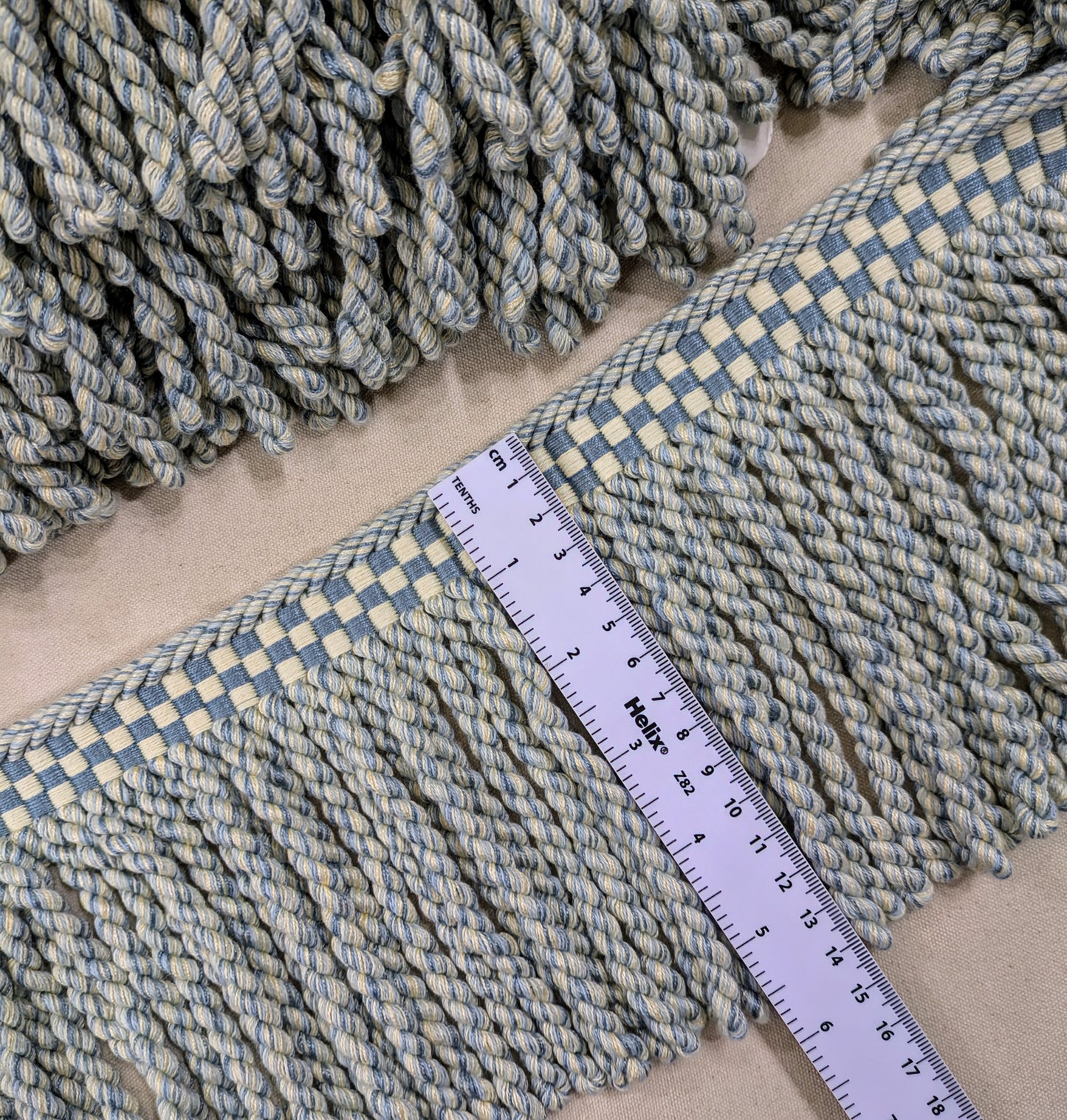 Pale Blue Bullion Fringe with Chequerboard Border