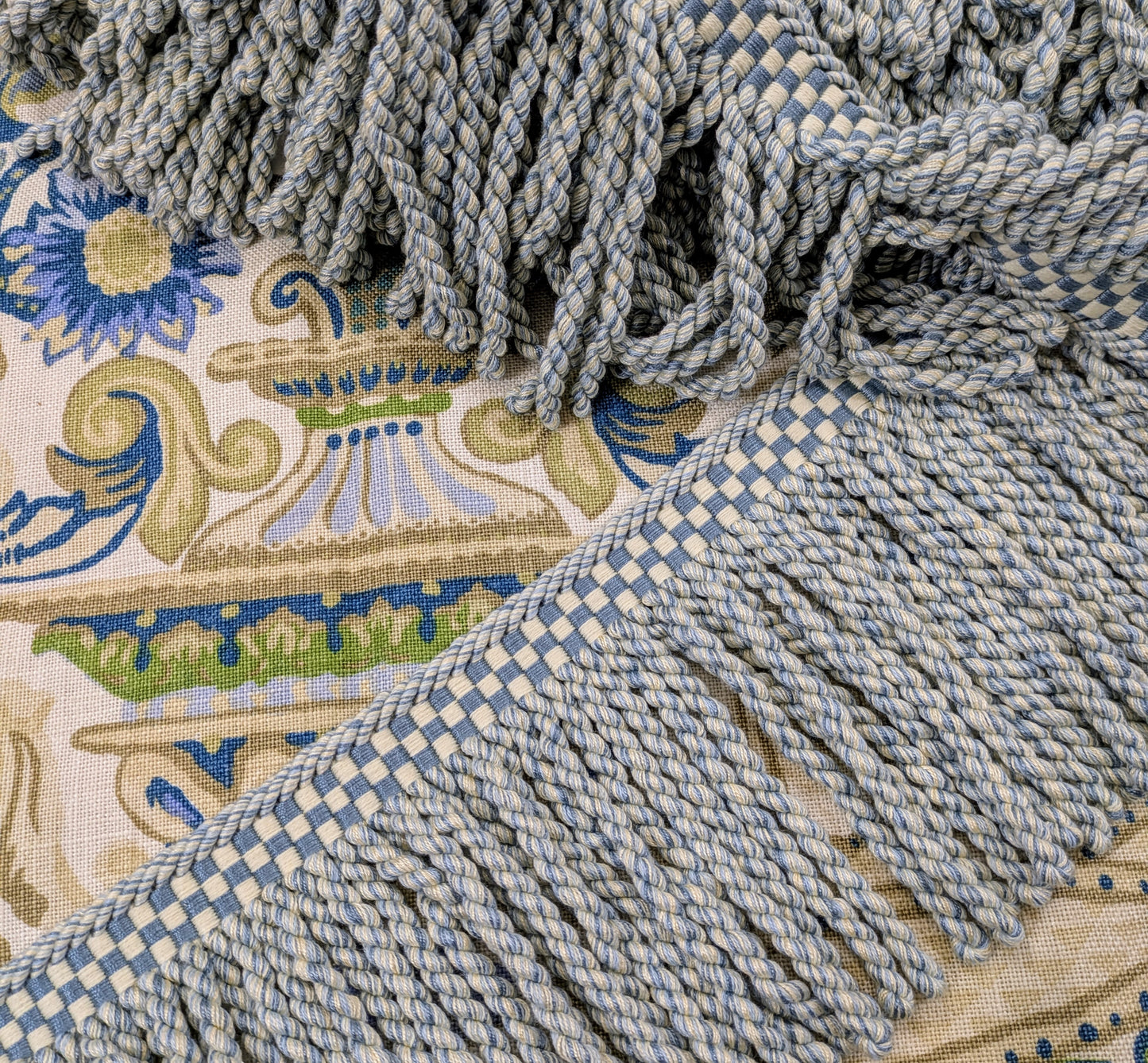 Pale Blue Bullion Fringe with Chequerboard Border
