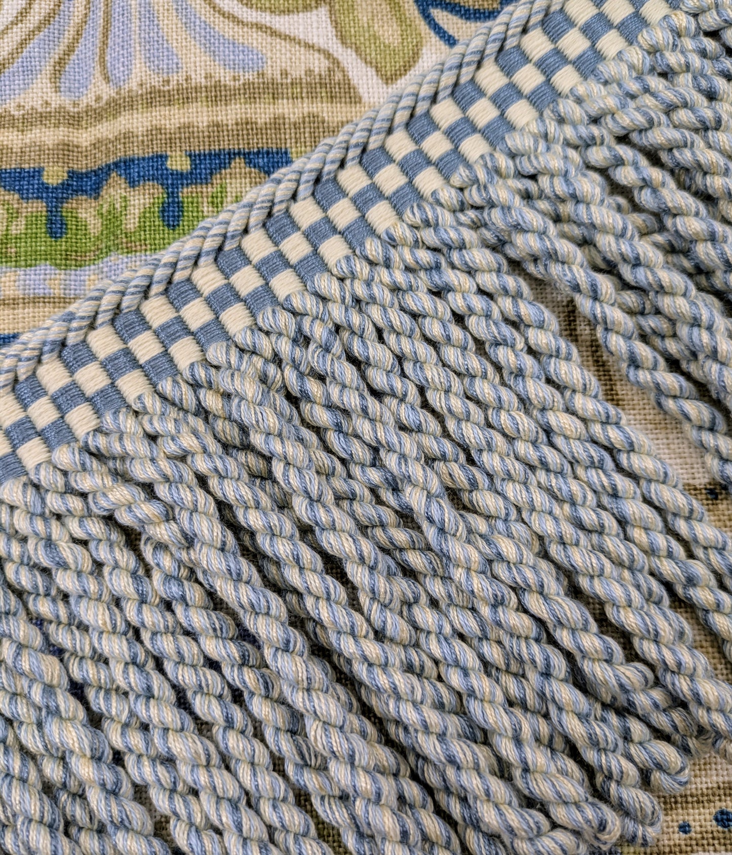 Pale Blue Bullion Fringe with Chequerboard Border