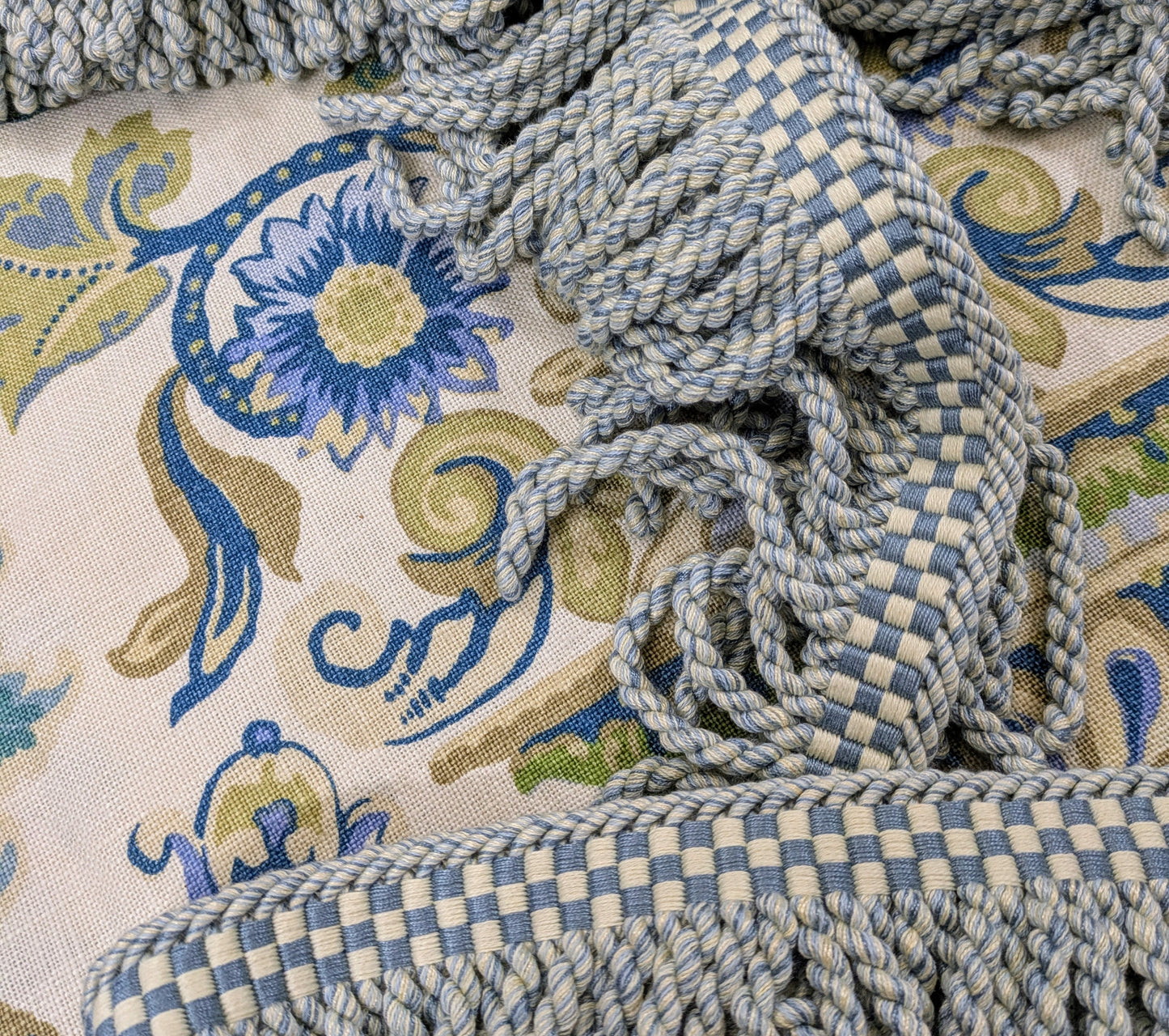 Pale Blue Bullion Fringe with Chequerboard Border