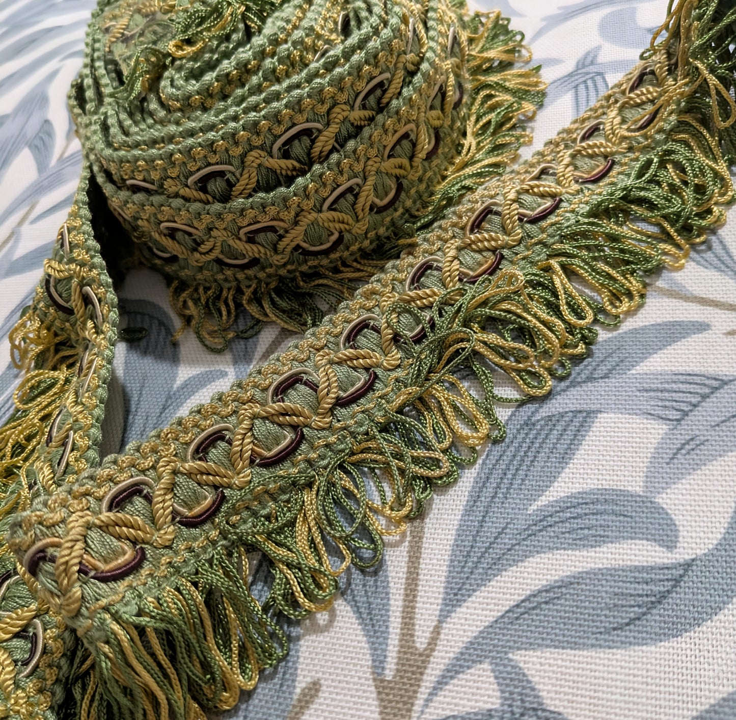 Green, Pale Gold & Navy Colour Fringe Trimming 3.8m Piece