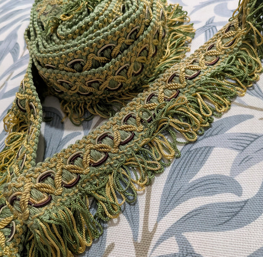 Green, Pale Gold & Navy Colour Fringe Trimming 3.8m Piece