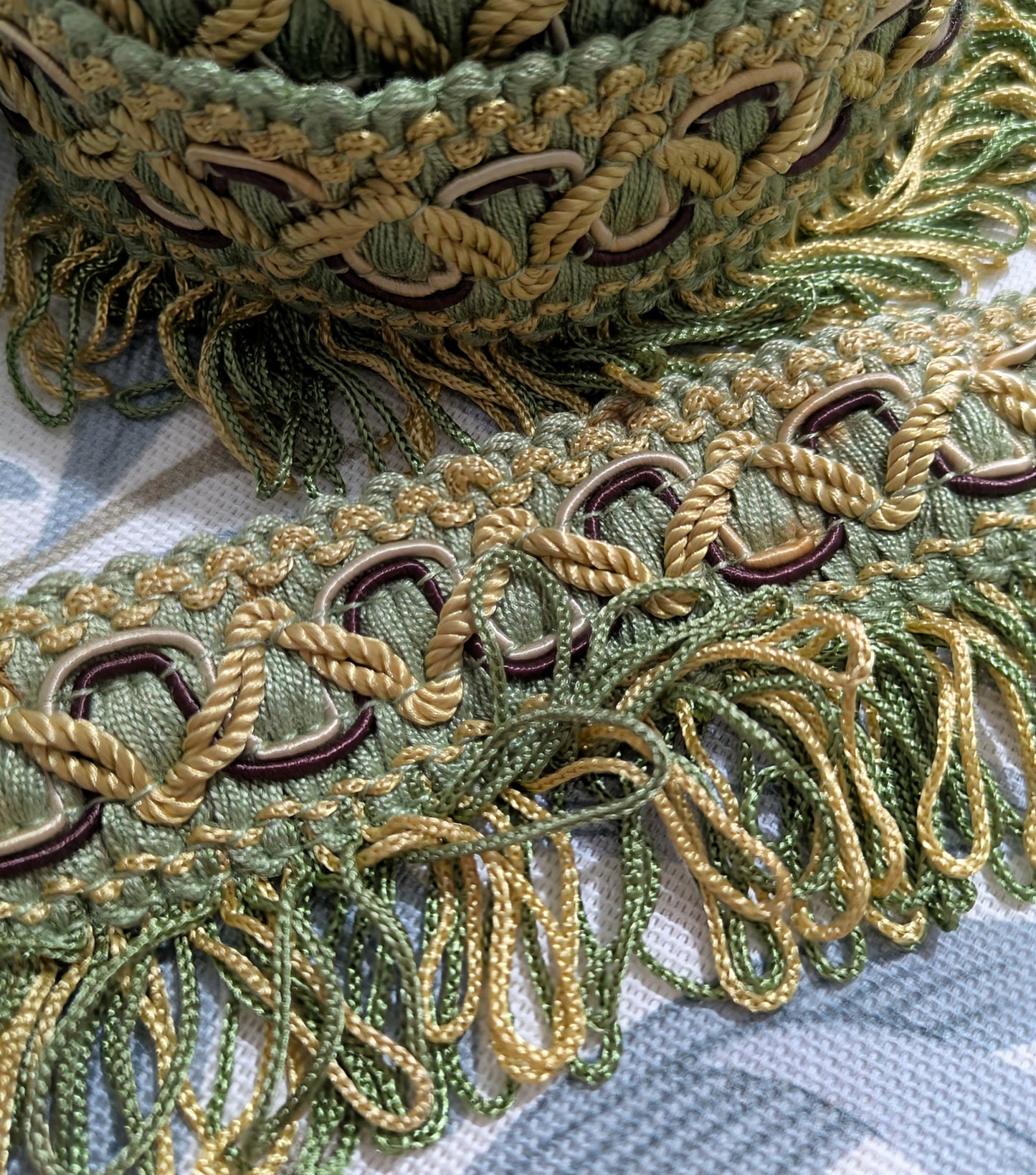 Green, Pale Gold & Navy Colour Fringe Trimming 3.8m Piece