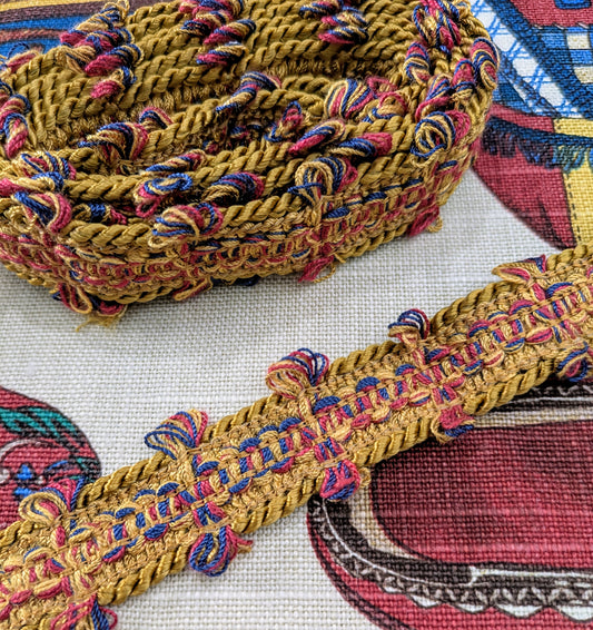 Italian Gold, Navy & Red Picot Trimming / Braid 1.8m remnant