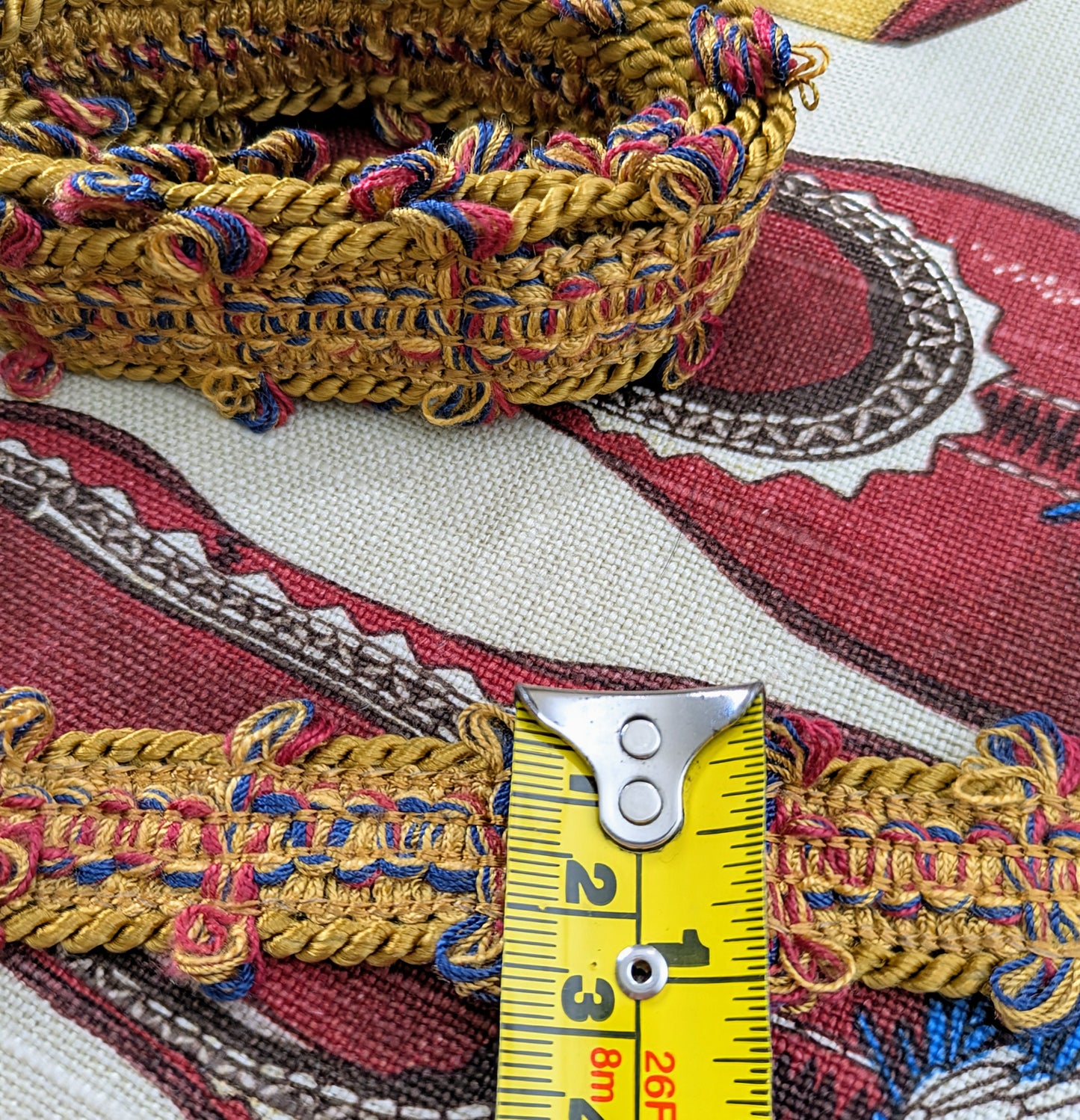 Italian Gold, Navy & Red Picot Trimming / Braid 1.8m remnant