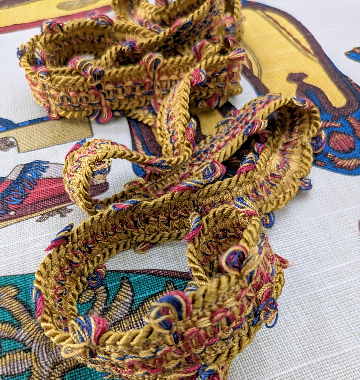 Italian Gold, Navy & Red Picot Trimming / Braid 1.8m remnant