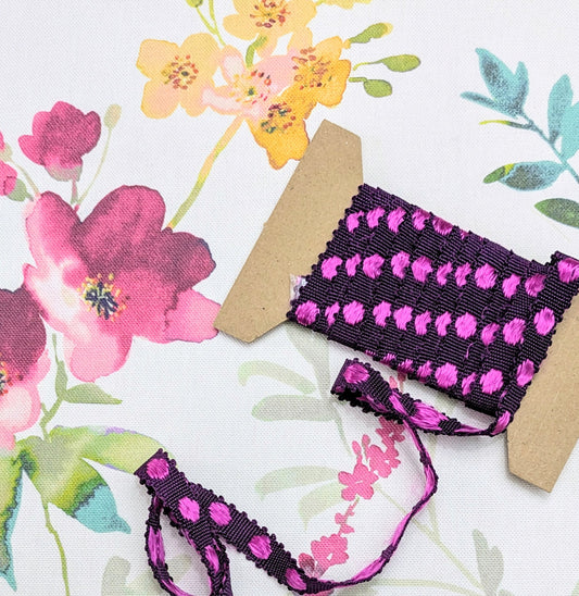 Purple & Cerise Spotty Trimming / Braid 2.8m remnant