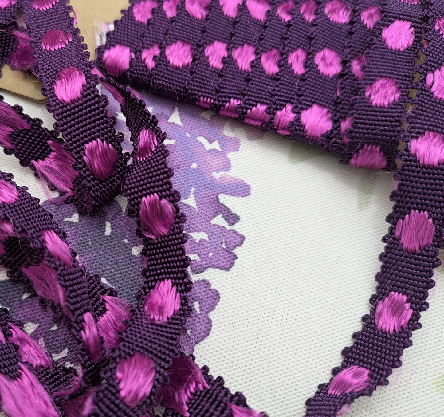 Purple & Cerise Spotty Trimming / Braid 2.8m remnant