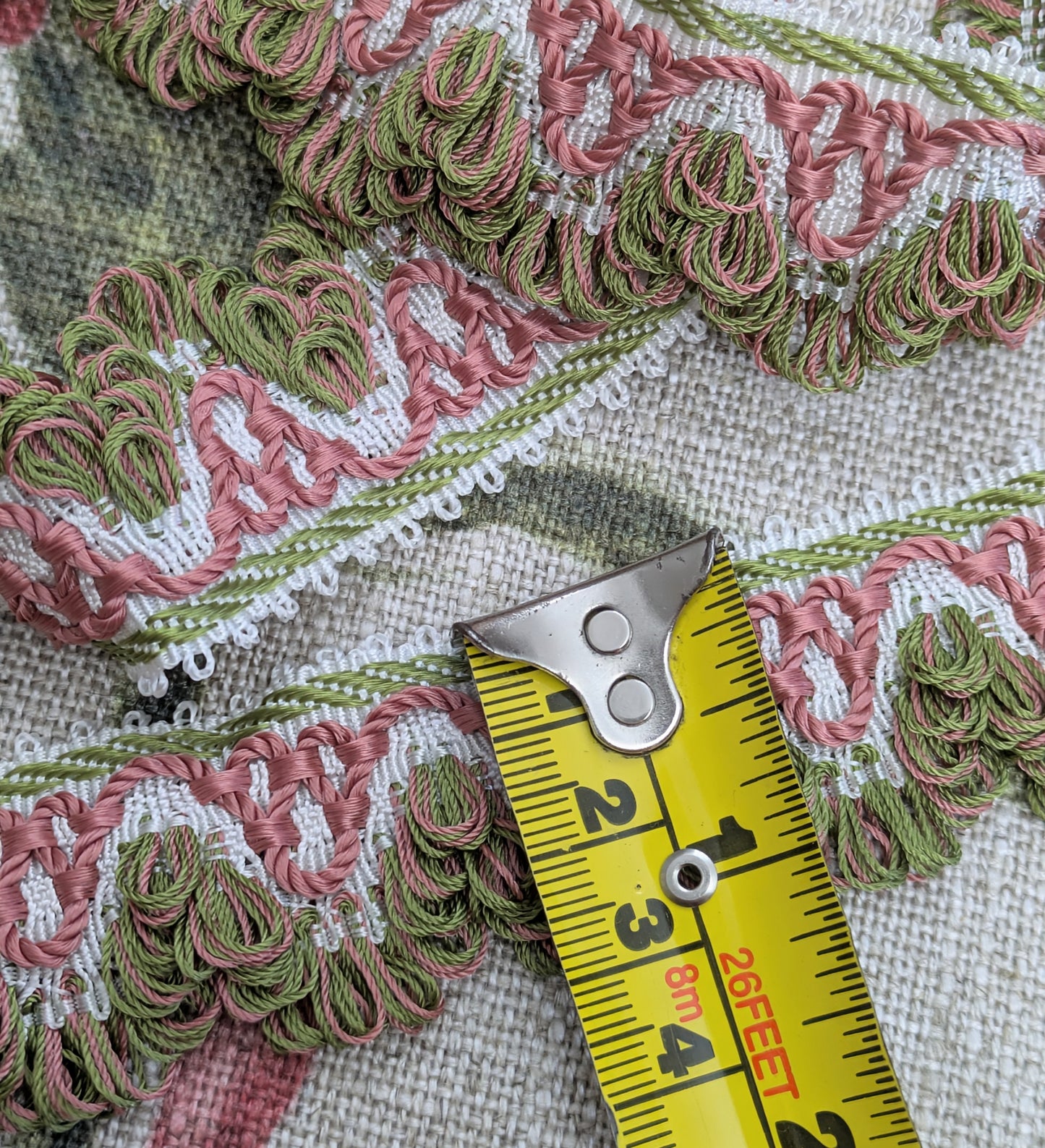 Green & Pink Trimming for Cushions / Upholstery & Craft - 1.27m Remnant