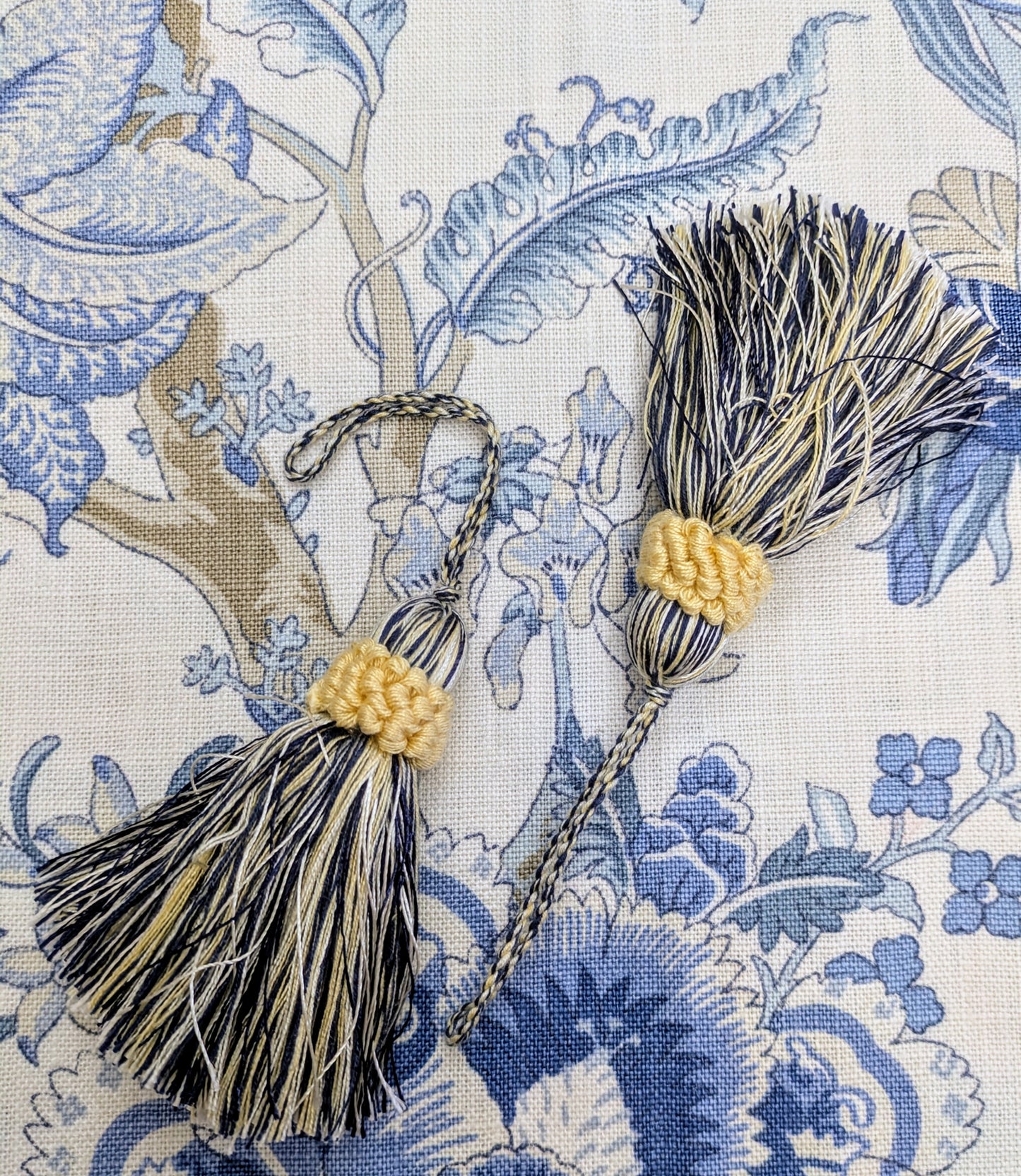 Navy, Cream & Yellow Tassels / Key Tassel / Cushion Tassel