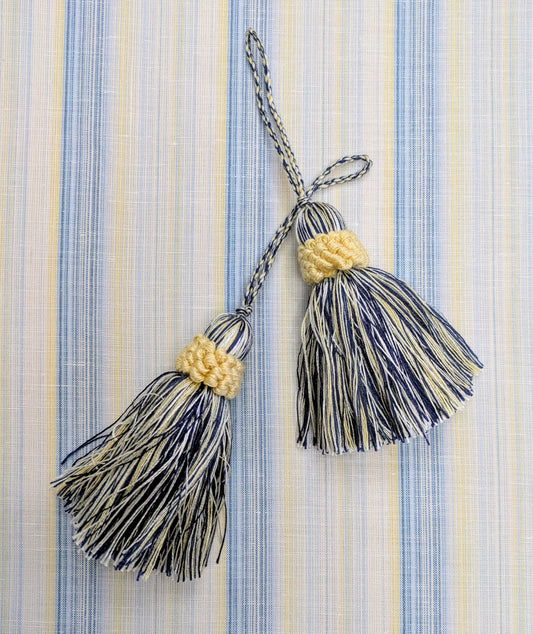 Navy, Cream & Yellow Tassels / Key Tassel / Cushion Tassel