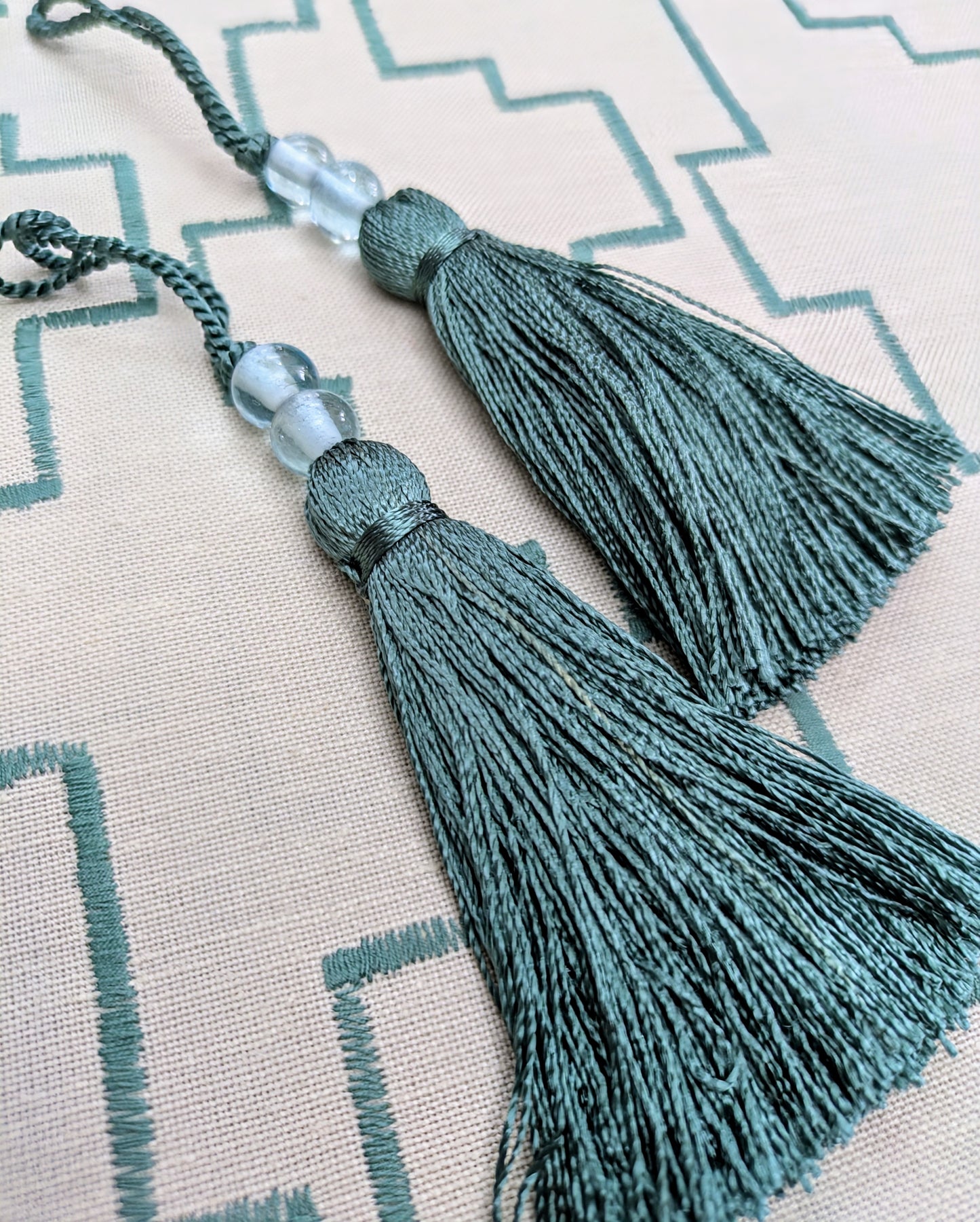 Teal Beaded Slim Tassel / Key Tassel / Cushion Tassel