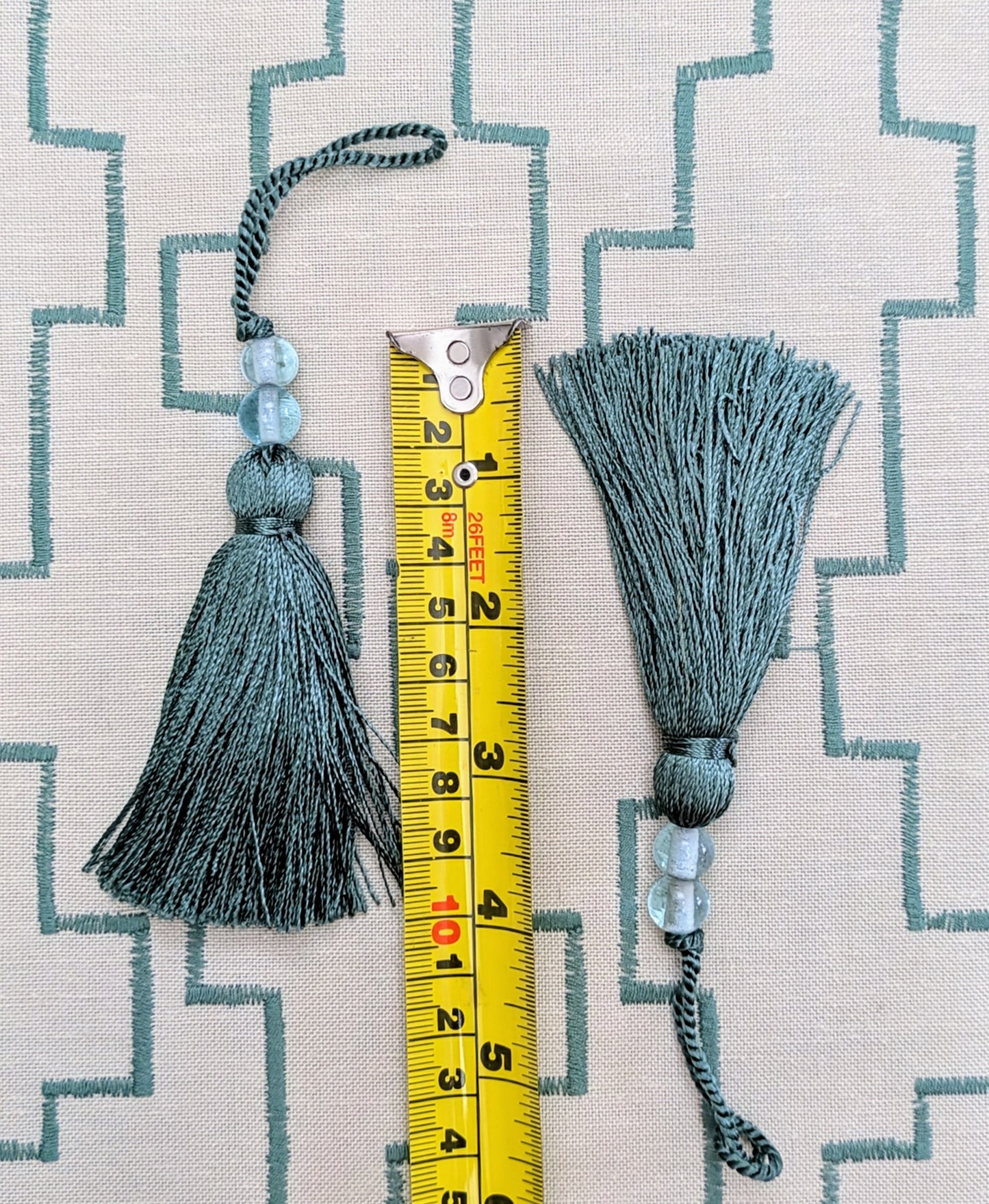 Teal Beaded Slim Tassel / Key Tassel / Cushion Tassel